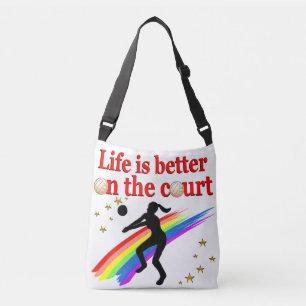 LIFE IS BETTER ON THE COURT VOLLEYBALL DESIGN CROSSBODY BAG