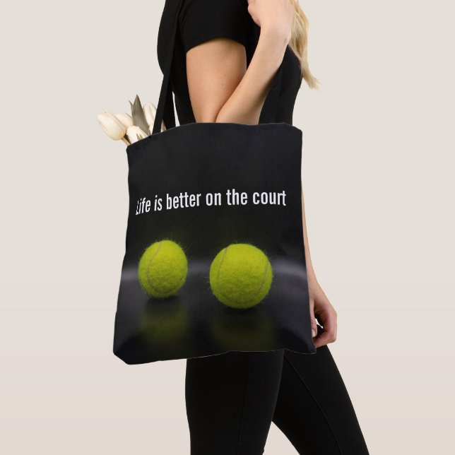 Life is better on the court with tennis ball tote bag (Close Up)