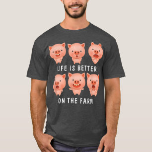 Life Is Better On The Farm Cute Pigs Piglets  T-Shirt