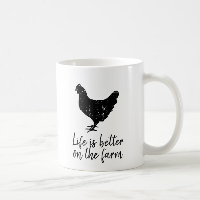 Life is better on the farm funny black chicken coffee mug (Right)