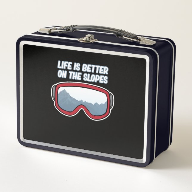 Life Is Better On The Slopes Ski Skiing Skier Metal Lunch Box (Front)