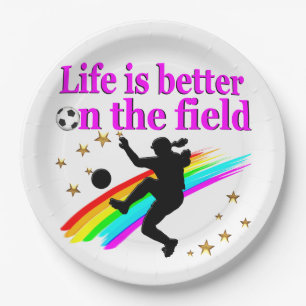 LIFE IS BETTER ON THE SOCCER FIELD PAPER PLATE