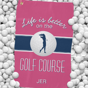 Life is Better Quote Golf Monogrammed Hot Pink Towel