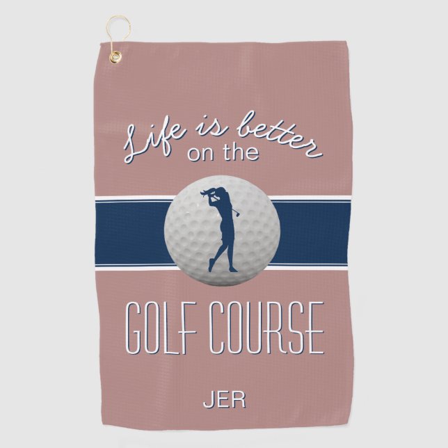 Life is Better Quote Golf Monogrammed Pink & Blue Golf Towel (Front)