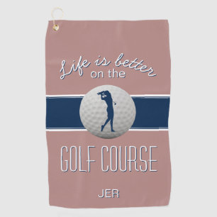 Life is Better Quote Golf Monogrammed Pink & Blue Towel