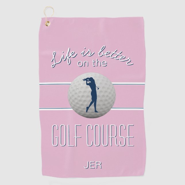 Life is Better Quote Golf Monogrammed Pink Towel (Front)