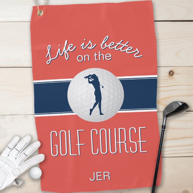 Life is Better Quote Golf Monogrammed Red Blue Towel (Life is Better Quote Golf Monogrammed Red Blue Golf Towel)