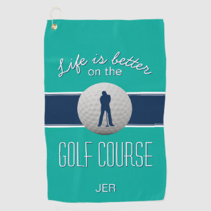 Life is Better Quote Golf Monogrammed Teal Blue Towel