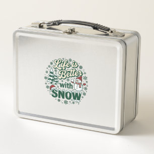 Life Is Better Snow Christmas Snowman Trees Snowfl Metal Lunch Box