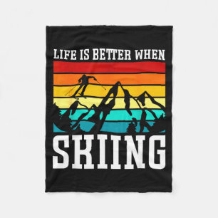 Life is better when skiing - retro ski funny skiin fleece blanket
