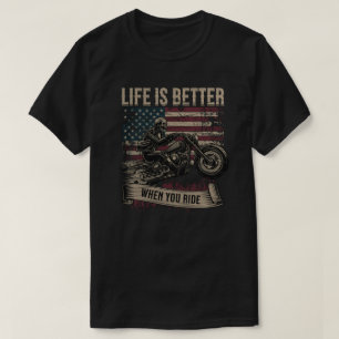 Life Is Better When You Ride Patriotic Biker Skull T-Shirt