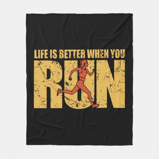 Life Is Better When You Run - Runner Girl Fleece Blanket (Front)
