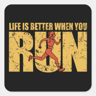 Life Is Better When You Run - Runner Girl Square Sticker