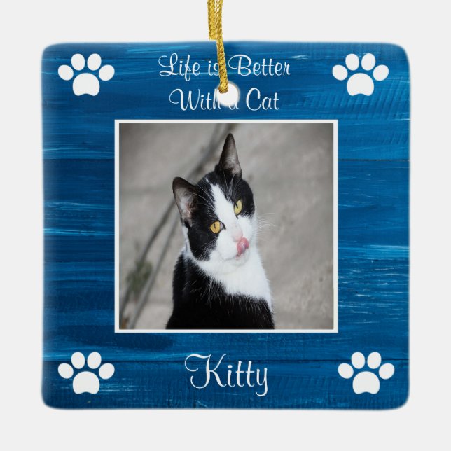 Life is Better With a Cat Ceramic Ornament (Front)