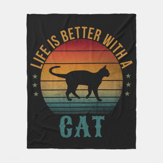 LIFE IS BETTER WITH A CAT  FLEECE BLANKET (Front)
