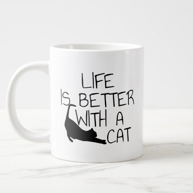 Life Is Better With A Cat  Large Coffee Mug (Left)