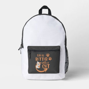 life is better with a cat printed backpack