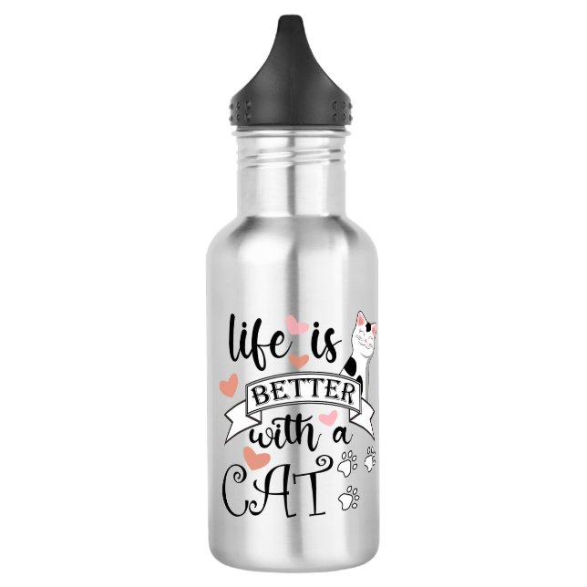 Life is Better With a Cat quote slogan 532 Ml Water Bottle (Left)