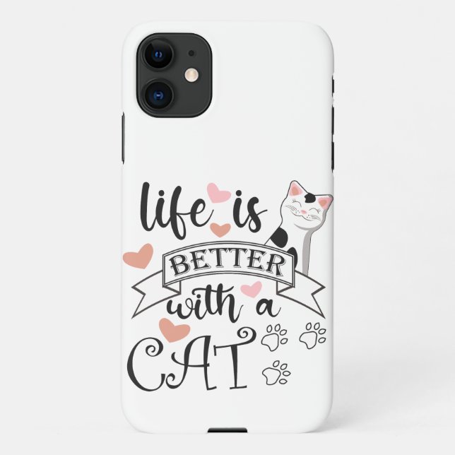 Life is Better With a Cat quote slogan iPhone Case (Back)