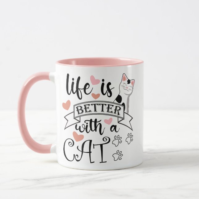 Life is Better With a Cat quote slogan Mug (Left)