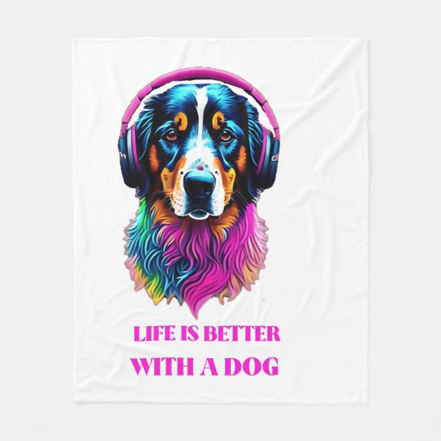 Life is Better with a Dog Fleece Blanket (Front)