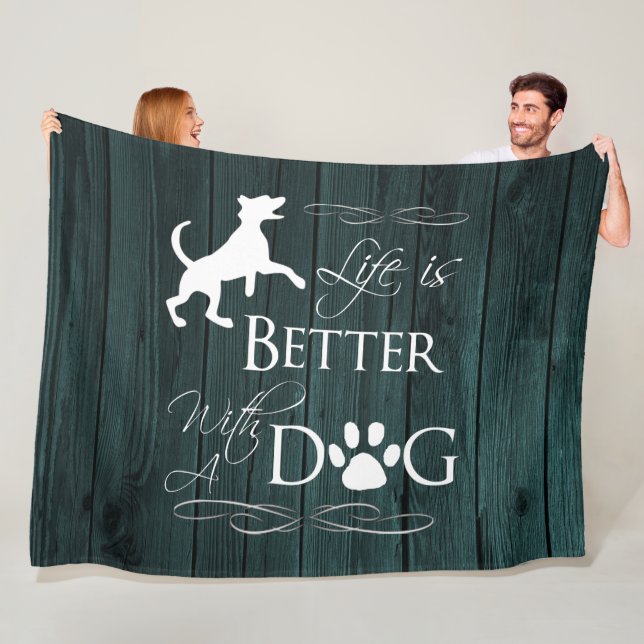 Life is better with a Dog Fleece Blanket - Teal (In Situ)