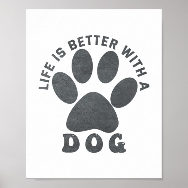 Life is Better With A Dog Grey Textured Text  Poster (Front)