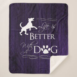 Life is better with a Dog Sherpa Blanket - Purple