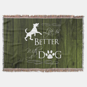 Life is better with a Dog Throw Blanket - Green