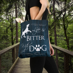 Life is better with a Dog Tote Bag - Blue