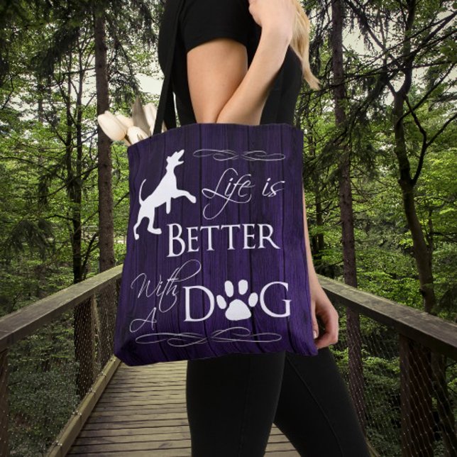 Life is better with a Dog Tote Bag - Purple (Purple Life is Better with a Dog Tote Bag)