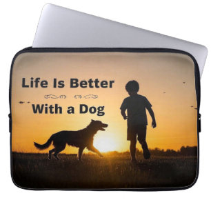 Life Is Better With a Dog, young boy, sunset Laptop Sleeve