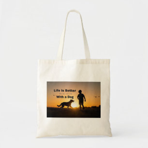 Life Is Better With a Dog, young boy, sunset Tote Bag