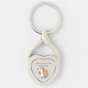 Life is better with a hedgehog hearts key ring