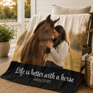 Life Is Better With A Horse Script Monogram Fleece Blanket