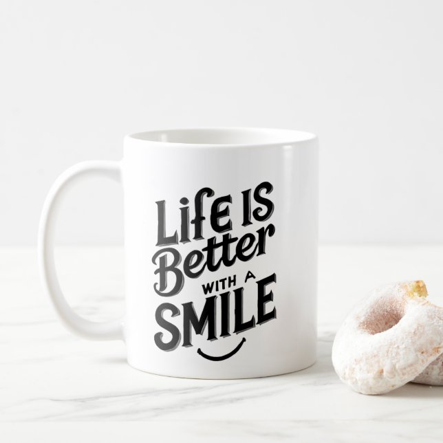 Life Is Better With A Smile Coffee Mug (With Donut)