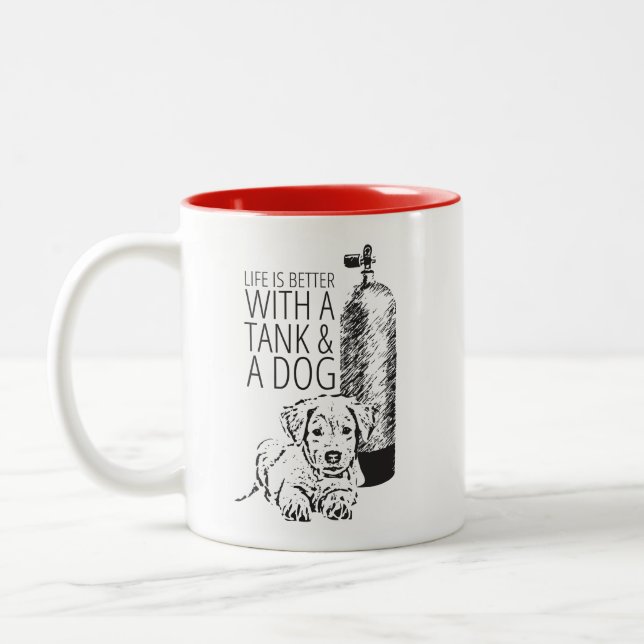 Life is Better with a Tank and a Puppy Dog Two-Tone Coffee Mug (Left)