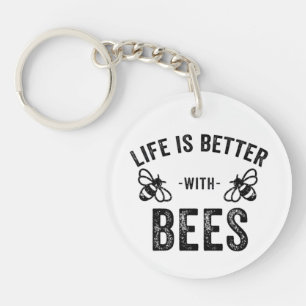 Life is Better with Bees cool honey bee Animal Fan Key Ring