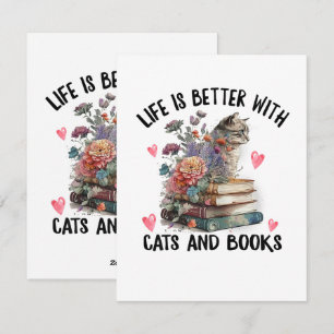 Life is better with Cats and Books Funny Cat Holiday Card
