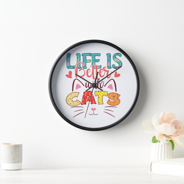 LIFE IS BETTER WITH CATS COLORFUL LETTERING CLOCK (Home)