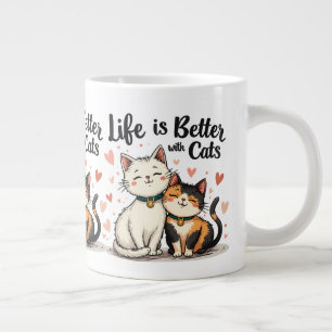 Life is Better with Cats Cute Aesthetic Cat Art Large Coffee Mug