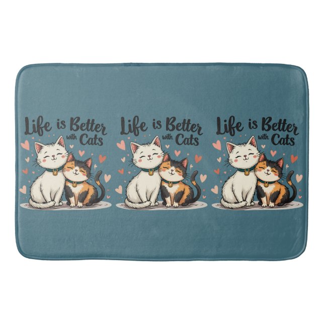 Life is Better with Cats Cute Cat Aesthetic Bath Mat (Front)