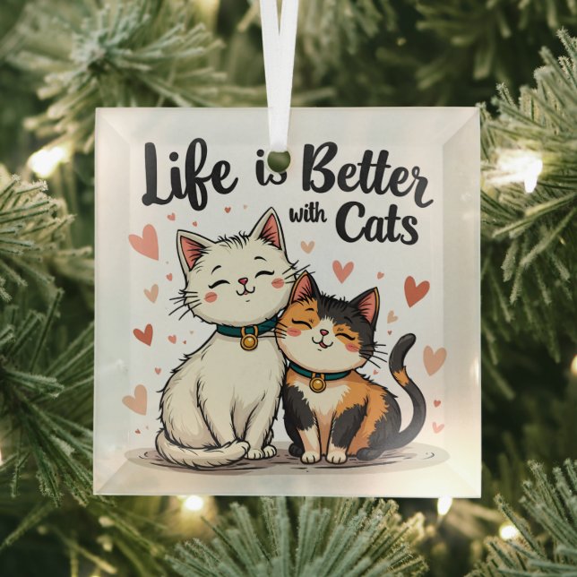 Life is Better with Cats Cute Cat Aesthetic Glass Tree Decoration (Insitu)