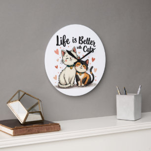 Life is Better with Cats Cute Cat Aesthetic Large Clock