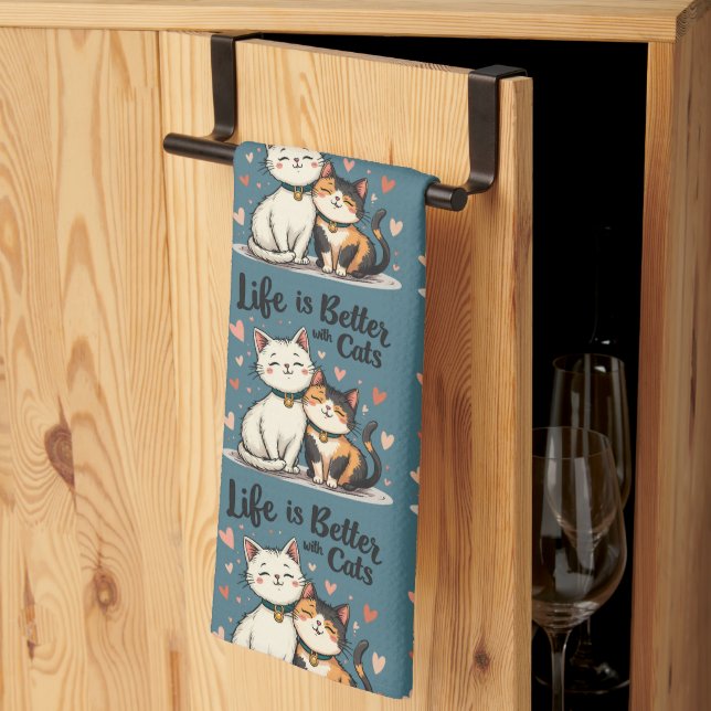 Life is Better with Cats Cute Cat Aesthetic Tea Towel (Thirds Fold)