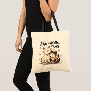Life is Better with Cats Cute Cat Aesthetic Tote Bag
