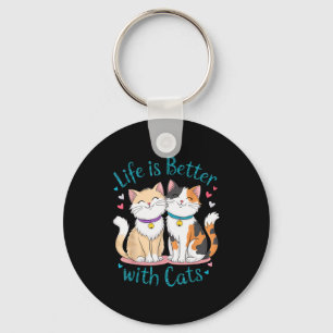 Life Is Better With Cats Cute Cat Lover Valentines Key Ring