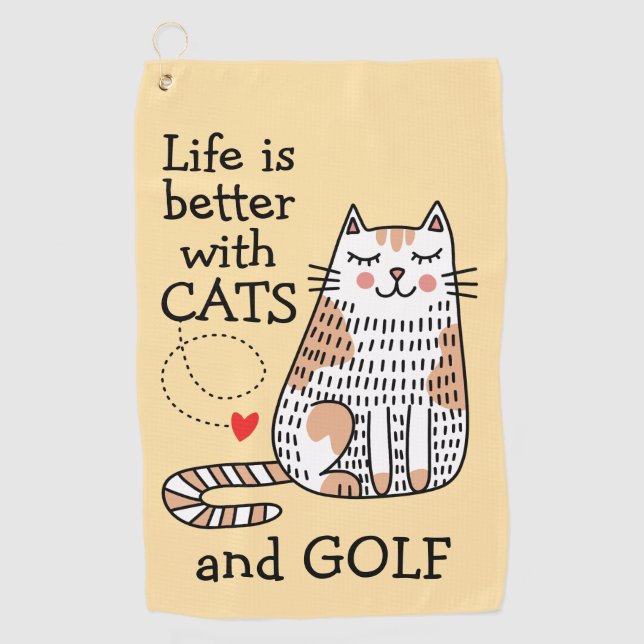 Life Is Better With Cats Doodle Golf Towel (Front)