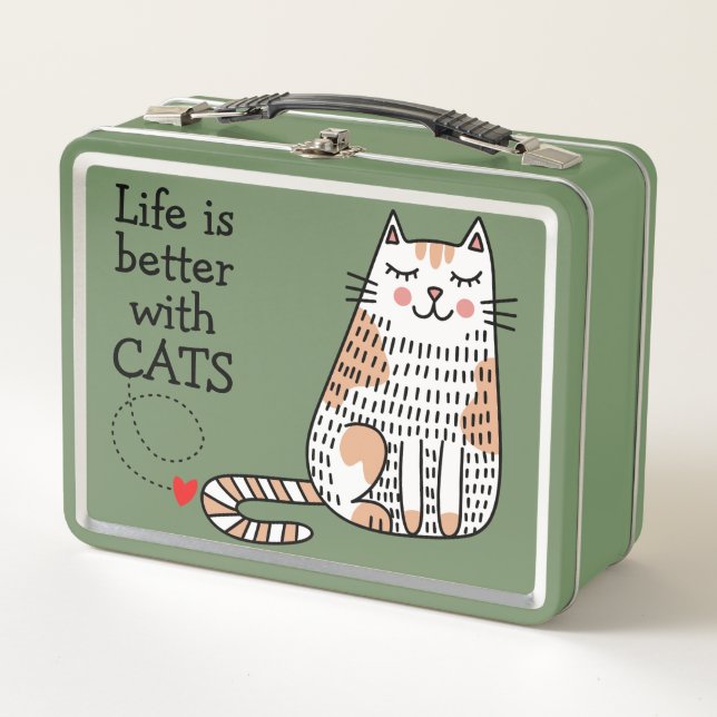 Life Is Better With Cats Doodle Metal Lunch Box (Front)