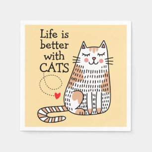 Life Is Better With Cats Doodle Napkin